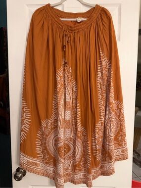 Bohemian Maxi Skirt in Rust with White Print